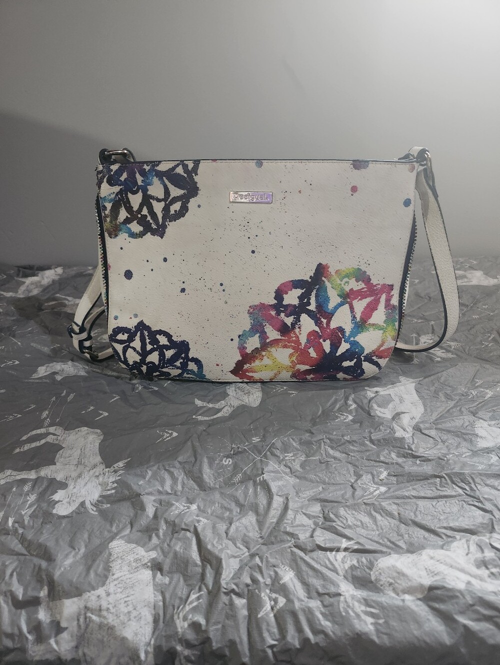 Desigual White Floral Watercolor Crossbody Bag
